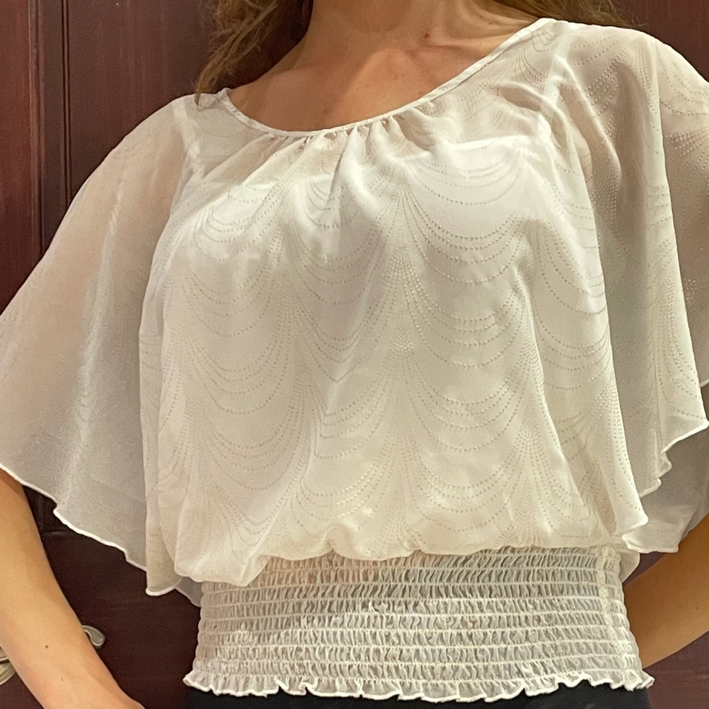 BCX white professional blouse with gold pattern